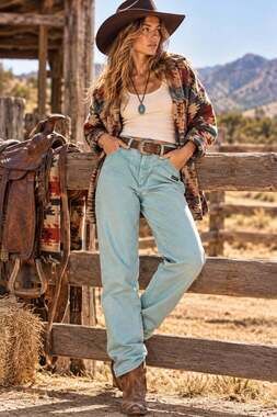 Rocky Mountain ROCKIES Vtg 90s Aqua Western Yolk Bare Bottom Jeans Ladies 30/11